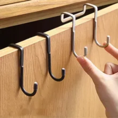 Stainless Steel Hook Free Punching Double S-Shape Hook Kitchen Bathroom Cabinet Door Back Type Coat Towel Storage Hanger