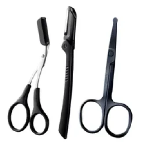 3PIECES Trimmer Scissor For Eyebrow Nose Scissor Hair Facial Hair Removal Accessories Makeup Cutter Professional Beauty Tool