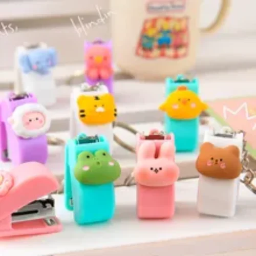 Cute Mini Stapler Portable Cartoon Staples Binding Tools File Organizer Office Stationery School Student Supplies Key Ring