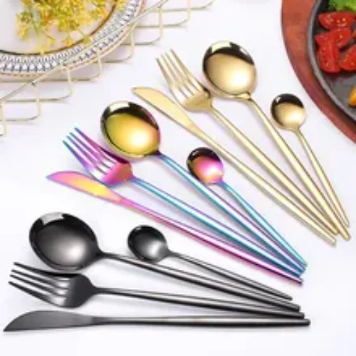 Spoon Sets Set Golden Tableware 4pcs Dinnerware Steel And Fork Cutlery Kitchen Dining Utensils Stainless Accessories Table Set