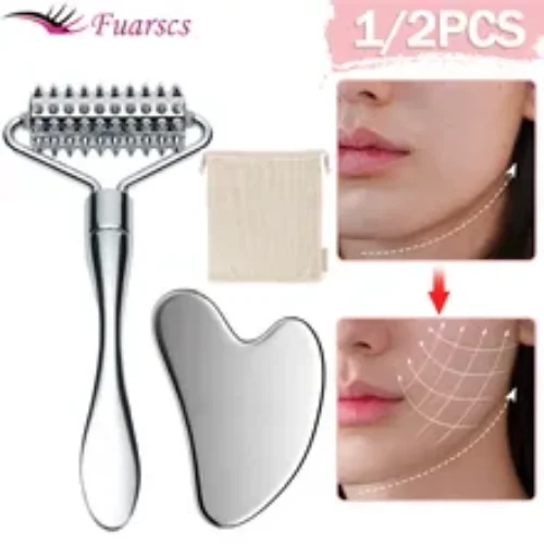 Stainless Steel Pointed Roller Spatula Massage Ball Stone Facial Roller Massager to Improve Neck Facial Beauty Skin Care Tool