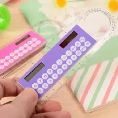 Universal Convenient Multifunction Mini Solar Transparent Ruler Calculator with Magnifier Student School Supplies for office